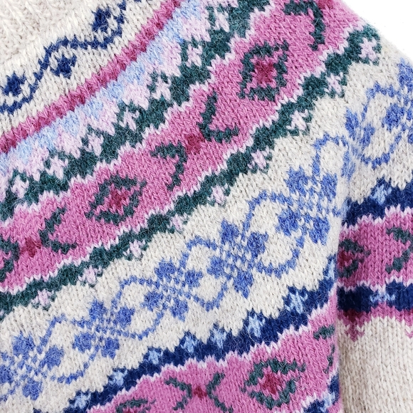 Vintage 1980s Eddie Bauer Fair Isle Nordic Wool Blend Sweater Size Medium - Picture 5 of 9